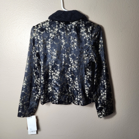 Scott McClintock VTG/NOS Black Gold Floral Brocade Faux Fur Collar Jacket-Size 8 - Picture 4 of 13